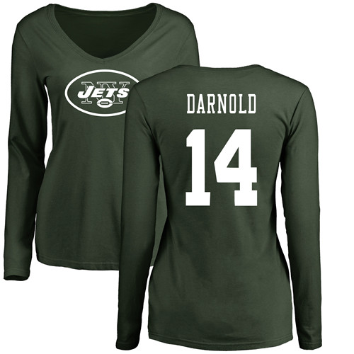 New York Jets Green Women Sam Darnold Name and Number Logo NFL Football #14 Long Sleeve T Shirt
